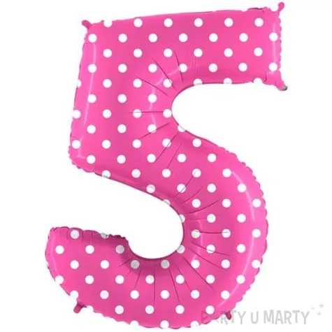 balon foliowy cyfra 5 groszki rozowy grabo 40 dgt