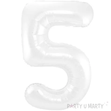balon foliowy cyfra 5 metaliczny mat bialy folat 34 dgt