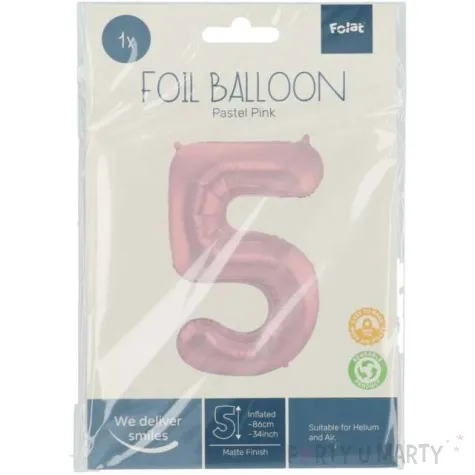 balon foliowy cyfra 5 metaliczny mat rozowy pastelowy folat 34 dgt