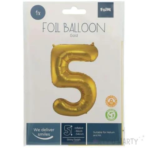 balon foliowy cyfra 5 metaliczny zloty folat 34 dgt