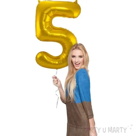balon foliowy cyfra 5 metaliczny zloty folat 34 dgt