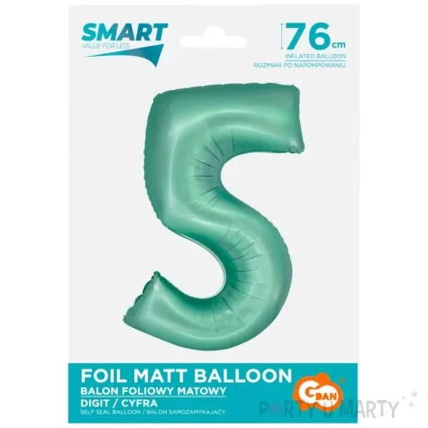balon foliowy cyfra 5 mietowy matowy godan 30 dgt