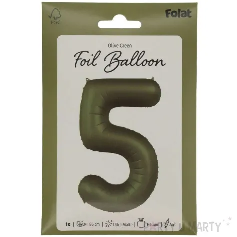 balon foliowy cyfra 5 oliwkowy folat 34 dgt