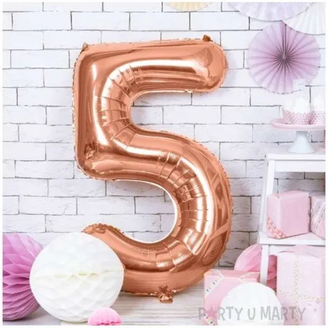 balon foliowy cyfra 5 rozowe zloto partydeco 34 dgt