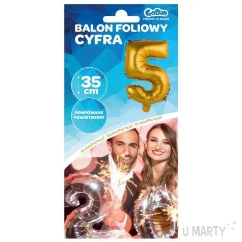 balon foliowy cyfra 5 satynowa zloty godan 14 dgt