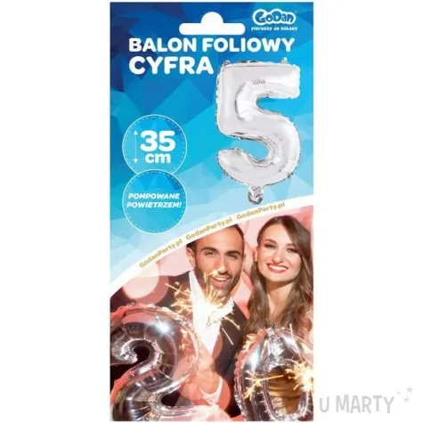 balon foliowy cyfra 5 srebrny godan 14 dgt