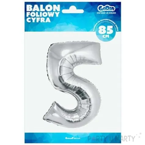 balon foliowy cyfra 5 srebrny godan 34 dgt