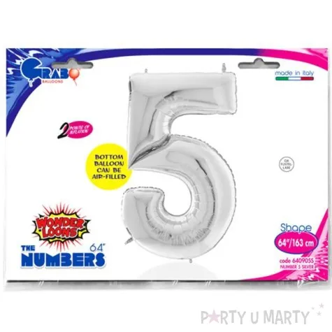 balon foliowy cyfra 5 srebrny grabo 64 dgt