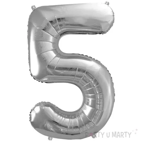 balon foliowy cyfra 5 srebrny partydeco 34 dgt