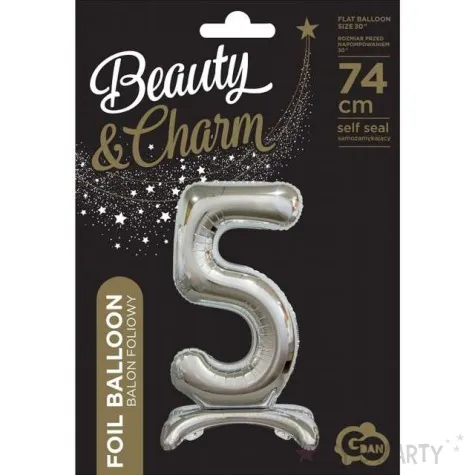 balon foliowy cyfra 5 stojaca srebrny godan 29 dgt