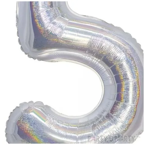 balon foliowy cyfra 5 stojaca srebrny holograficzny godan 28 dgt