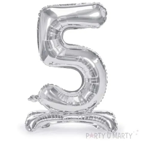 balon foliowy cyfra 5 stojaca srebrny partydeco 27 dgt