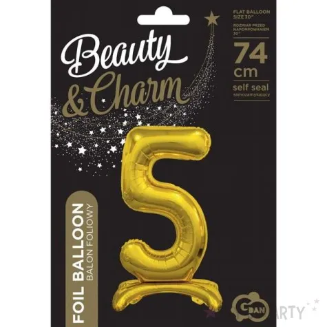 balon foliowy cyfra 5 stojaca zloty godan 29 dgt