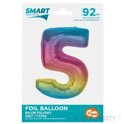 balon foliowy cyfra 5 teczowy godan 36 dgt