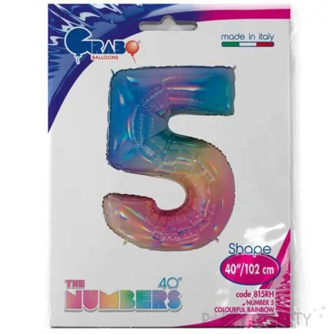 balon foliowy cyfra 5 teczowy grabo 40 dgt