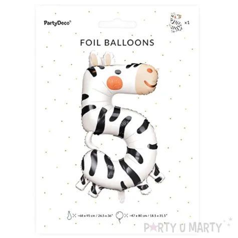 balon foliowy cyfra 5 zebra partydeco 38 dgt