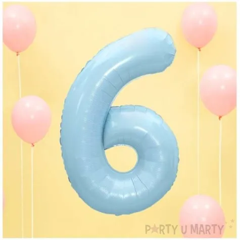 balon foliowy cyfra 6 blekitny partydeco 34 dgt