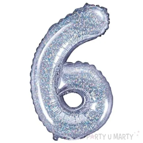 balon foliowy cyfra 6 holo srebrny partydeco 14 dgt