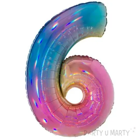 balon foliowy cyfra 6 holo teczowy grabo 40 dgt