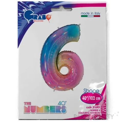 balon foliowy cyfra 6 holo teczowy grabo 40 dgt