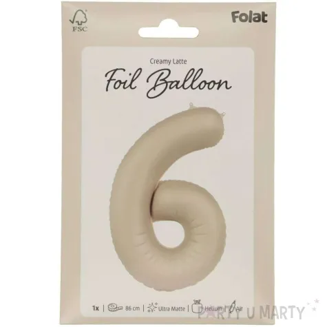 balon foliowy cyfra 6 mat kremowe latte folat 34 dgt