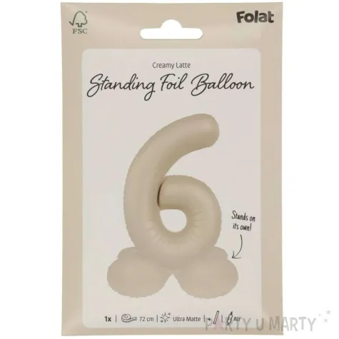 balon foliowy cyfra 6 mat stojaca kremowe latte folat 28 dgt