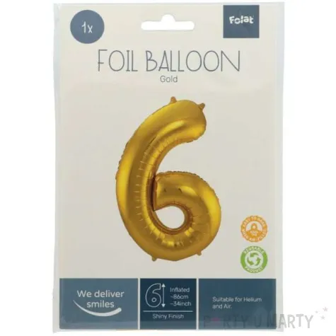 balon foliowy cyfra 6 metaliczny zloty folat 34 dgt