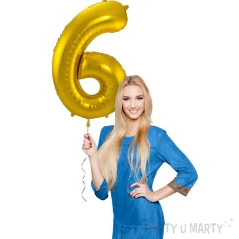 balon foliowy cyfra 6 metaliczny zloty folat 34 dgt