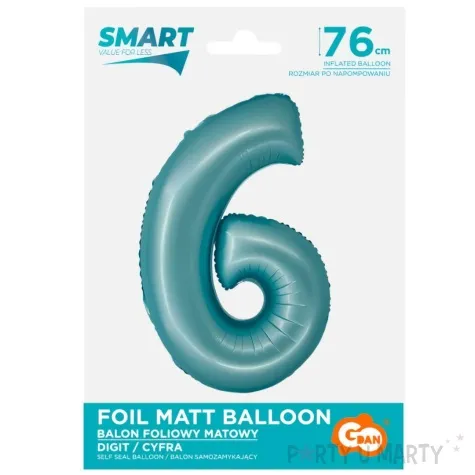 balon foliowy cyfra 6 niebieski matowy godan 30 dgt