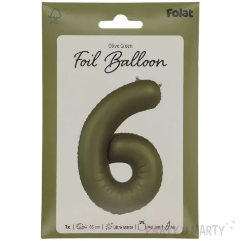 balon foliowy cyfra 6 oliwkowy folat 34 dgt