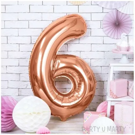 balon foliowy cyfra 6 rozowe zloto partydeco 34 dgt