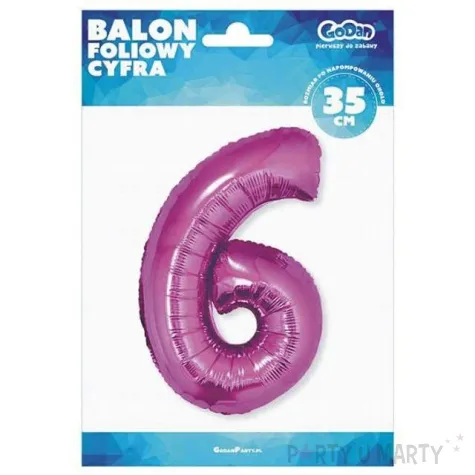 balon foliowy cyfra 6 rozowy ciemny godan 14 dgt
