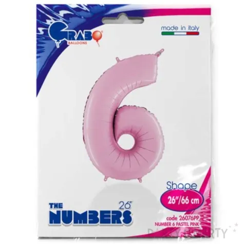 balon foliowy cyfra 6 rozowy pastel grabo 26 dgt