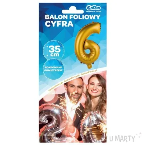 balon foliowy cyfra 6 satynowa zloty godan 14 dgt