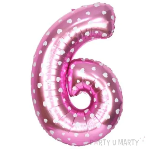 balon foliowy cyfra 6 serduszka rozowy oem 16 dgt