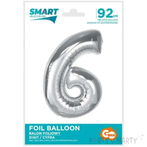 balon foliowy cyfra 6 srebrny godan 36 dgt