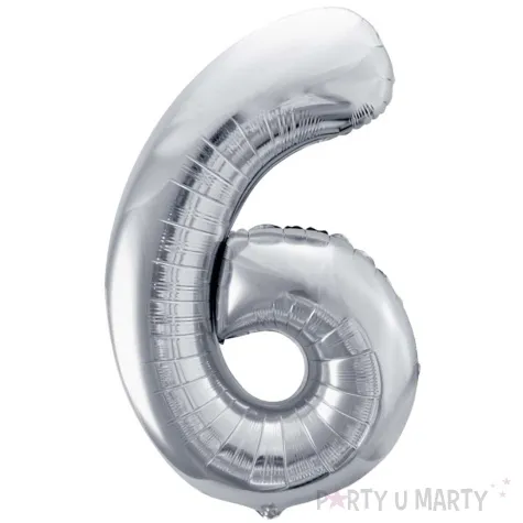 balon foliowy cyfra 6 srebrny partydeco 34 dgt