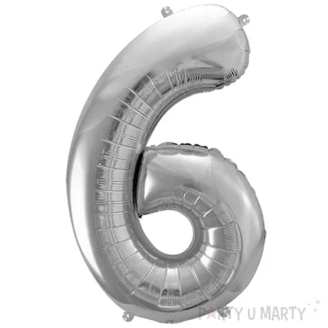 balon foliowy cyfra 6 srebrny partydeco 34 dgt