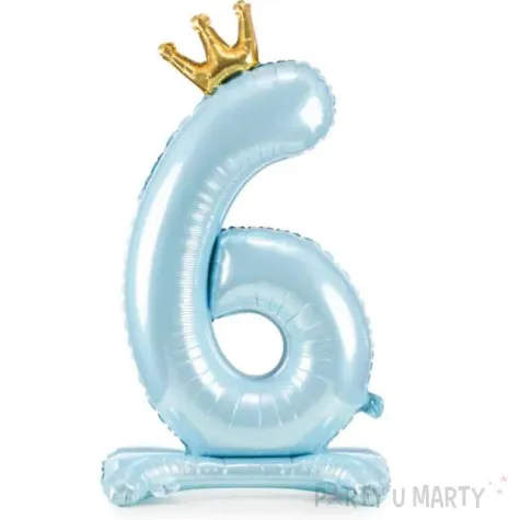 balon foliowy cyfra 6 stojaca blekitny partydeco 33 dgt