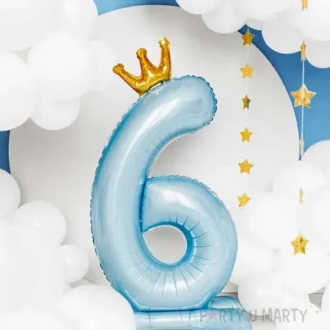 balon foliowy cyfra 6 stojaca blekitny partydeco 33 dgt