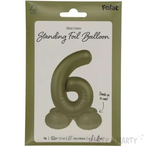 balon foliowy cyfra 6 stojaca oliwkowy folat 34 dgt