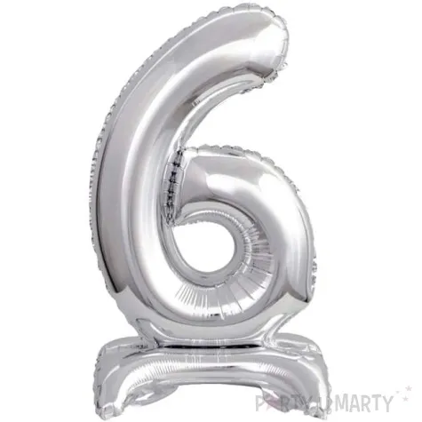 balon foliowy cyfra 6 stojaca srebrny godan 15 dgt