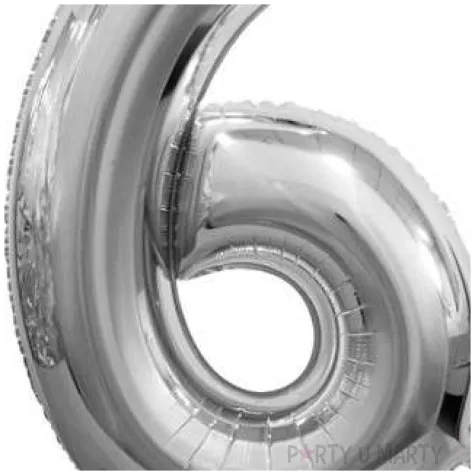 balon foliowy cyfra 6 stojaca srebrny godan 29 dgt