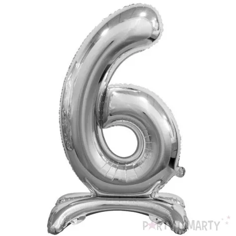 balon foliowy cyfra 6 stojaca srebrny godan 29 dgt
