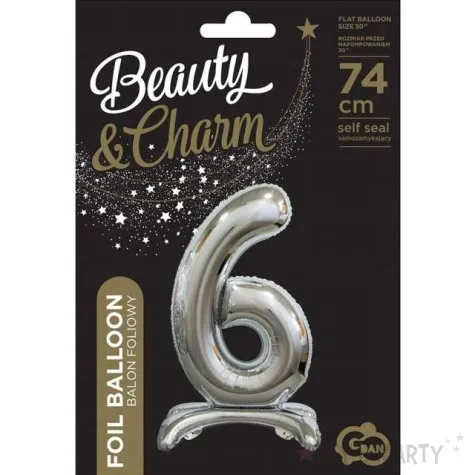 balon foliowy cyfra 6 stojaca srebrny godan 29 dgt