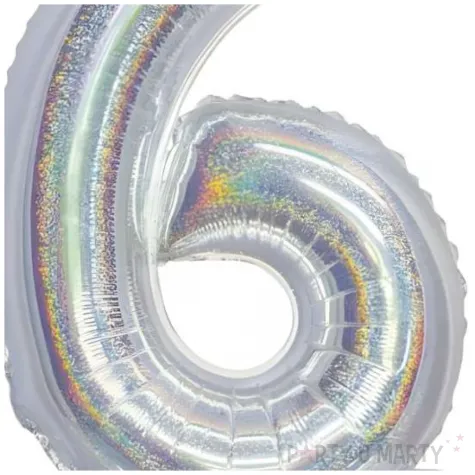 balon foliowy cyfra 6 stojaca srebrny holograficzny godan 28 dgt