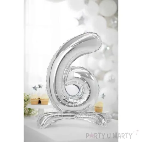 balon foliowy cyfra 6 stojaca srebrny partydeco 27 dgt