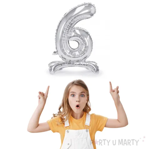 balon foliowy cyfra 6 stojaca srebrny partydeco 27 dgt