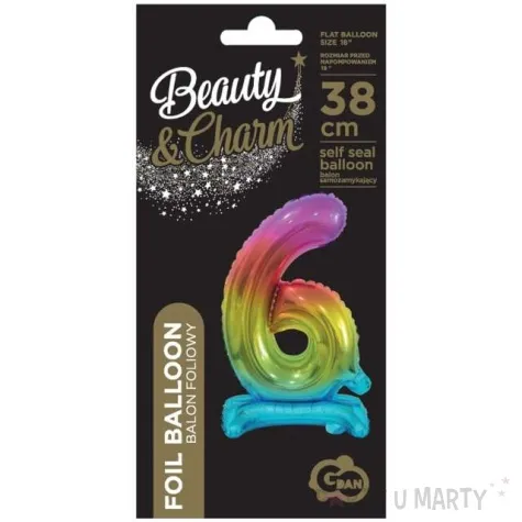 balon foliowy cyfra 6 stojaca teczowy godan 15 dgt