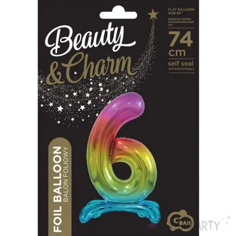 balon foliowy cyfra 6 stojaca teczowy godan 29 dgt